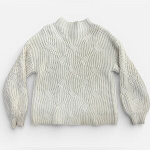 Cozy Chunky Cable Knit Turtleneck Sweater - White
